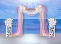 Graphic Illustration of beautiful Wedding Arch and Flowers by Ocean Royalty Free Stock Photo