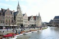 Beautiful Graslei along the river in Belgian medieval city of Ghent