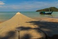 Beautiful gray pontoon made from plastic floating in the sea, rotomolding jetty, a landing stage or small pier at which boats can Royalty Free Stock Photo