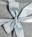 Beautiful gray ribbon bow. Warm blanket packed as a gift. A piece of woven interior.