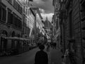 A beautiful grayscale shot of Florence downtown with the view of Duomo Florence in the background.