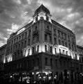 Beautiful grayscale view of an old monumental building in the city center of Budapest