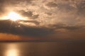 Another Cloudy summer sunset towards Lesvos in Izmir Dikili TURKEY Royalty Free Stock Photo