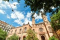 Beautiful great synagogue of Budapest, against sky background. Travel in Hungary. Summer vacation at Budapest city. Best tour in