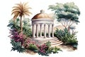 Beautiful Greek Garden on White Background for Invitations and Posters.