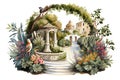 Beautiful Greek Garden on White Background for Invitations and Posters.