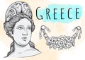 Beautiful Greek goddess. The mythological heroine of ancient Greece. Hand-drawn beautiful vector artwork . Myths and legen