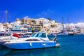 Beautiful Greek island - Naxos, view of marina and Chora village