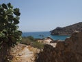 Beautiful greek summer sunny beach bay view to mediterranean blue sea awesome turquoise water like paradise with small white house Royalty Free Stock Photo