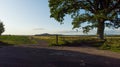 Sunset in a Somerset field looking out to Glastonbury Tor Royalty Free Stock Photo