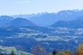 Beautiful green Alp mountains and hills from Pfaender Mountain in Bregenz Royalty Free Stock Photo