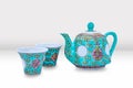 Beautiful Asian Tea Pot and Cup Set with Floral patterns Mockup Royalty Free Stock Photo
