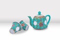 Beautiful Asian Tea Pot and Cup Set with Floral patterns Mockup Royalty Free Stock Photo