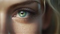 beautiful green and blue eye close up of blonde woman. Generative AI Royalty Free Stock Photo