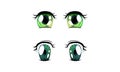 Beautiful Green and Blue Eyes with Shiny Light Reflections Set, Expressive Eyes in Anime Manga Style Cartoon Vector Royalty Free Stock Photo