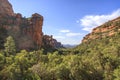 Beautiful green canyon with red rocks in the desert Royalty Free Stock Photo