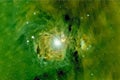 A beautiful green, distant galaxy. Deep space. Elements of this image were furnished by NASA Royalty Free Stock Photo