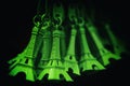 Beautiful green Eiffel Tower keyring, concept of travel and holiday in Paris