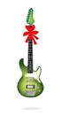 Beautiful Green Electric Guitar with Red Ribbon Royalty Free Stock Photo