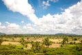 Beautiful green fertile tropical landscape with blue skies and g