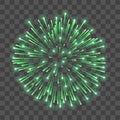 Beautiful green firework. Bright salute isolated transparent background. Light decoration firework for Christmas, New Royalty Free Stock Photo