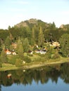 Beautiful green forest with little houses beside l