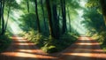 Beautiful Green Forest Nature Landscape Two Dirt Road Paths. AI Generative Royalty Free Stock Photo