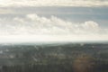 Beautiful green forests and fields pictured from airplane window with blue sky and clouds. Countryside view from airplane in the Royalty Free Stock Photo