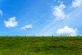 beautiful green grass on the earth wall of dam with blue sky with cloud for background or wallpaper. Royalty Free Stock Photo