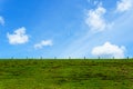 beautiful green grass on the earth wall of dam with blue sky with cloud for background or wallpaper Royalty Free Stock Photo