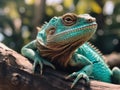 Beautiful Green Iguana On Tree Royalty Free Stock Photo