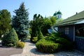 Beautiful green inner courtyard of the Ascension Florovsky Monastery in Kiev Royalty Free Stock Photo