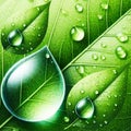 Beautiful Green leaf background, Water drops on green leaves, Leaf With Water Drop Isolated, Luminous water drops Royalty Free Stock Photo