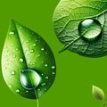 Beautiful Green Leaves background, Leaves Pattern, Luminous Water Drops on Green Leaves, Leaf With Water Drop Isolated Royalty Free Stock Photo