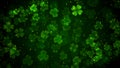 Beautiful Green Three And Four Leaf Clover Bokeh Light With Glitter Dust Background For St Patrick`s Day