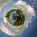 Beautiful green little planet with lake and forest Royalty Free Stock Photo