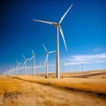 Beautiful green meadow with Wind turbines generating electricity Royalty Free Stock Photo