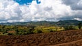 Beautiful green mountainous landscape near Kalaw in Myanmar under a cloudy sky Royalty Free Stock Photo