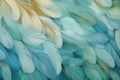 Beautiful green and teal blue feathers background. Closeup colorful fluffy feather. Royalty Free Stock Photo