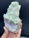 Beautiful green tourmaline elbaite bluster with lepidolite and quartz mineral specimen from Afghanistan Royalty Free Stock Photo