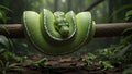 Green Tree Python Coiled on Branch with Little Green Frogs Around Royalty Free Stock Photo