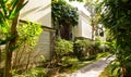 Beautiful green tropical garden outdoor veranda with ecological plants surrounded nature in Asia Royalty Free Stock Photo