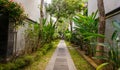 Beautiful green tropical garden outdoor veranda with ecological plants surrounded nature in Asia Royalty Free Stock Photo