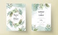 Beautiful greenery leaves watercolor wedding invitation card template