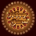 Beautiful greeting card for festival of diwali celebration with decorated hanging diya.