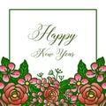 Beautiful greeting card for happy new year celebration, with green leafy flower frame. Vector Royalty Free Stock Photo