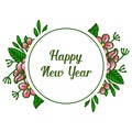 Beautiful greeting card for happy new year celebration, with green leafy flower frame. Vector Royalty Free Stock Photo