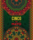 Beautiful greeting card, invitation for Cinco de Mayo festival. Design concept for Mexican fiesta holiday with ornate mandala. Royalty Free Stock Photo