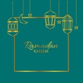 A beautiful greeting card with Islamic lanterns, stars and a crescent moon. The holy month for Muslims. Ramadan Kareem Royalty Free Stock Photo