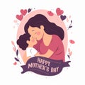 A mother and her child hugging and a ribbon that says happy Mother\'s day. ai generative